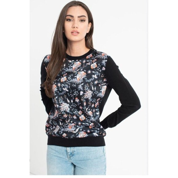 Ted Baker London Black Peach Werti Floral Mix Media Sweater Size Small - Picture 1 of 11